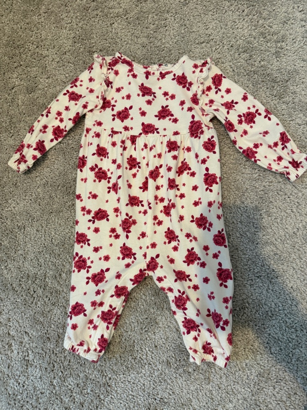 Long Sleeve Floral Baby One-Piece Romper - Cream with Pink Floral